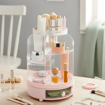 Darphe Pink Tabletop Rotating Cosmetic Storage Organiser 25Cm (W) X 26Cm (D) X 38Cm (H) from B&Q