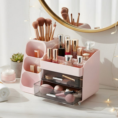 Darphe Pink Modern Multi-Compartment Cosmetic Storage Organiser With Drawers from B&Q