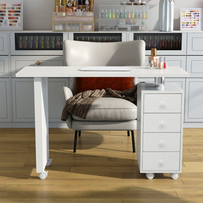 Darphe 120Cm White Manicure Table Nail Desk With 4 Drawers from B&Q