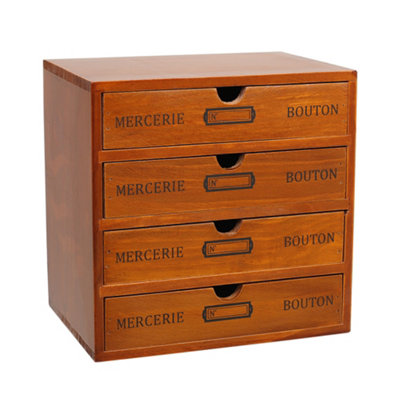 B&Q -  Rustic Brown 4-Drawer Wooden Organizer Box