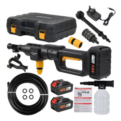 B&Q -  21V Cordless Handheld Pressure Washer Cleaner With 2 Batteries In Black