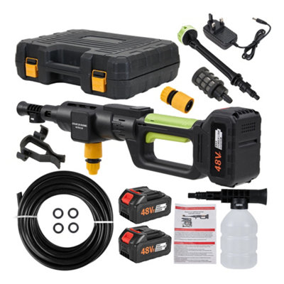 B&Q -  21V Cordless Handheld Pressure Washer Cleaner With 2 Batteries In Black And Green