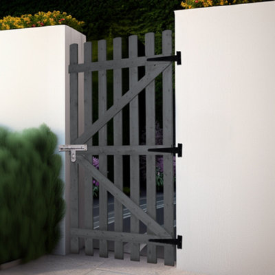 Darphe Carbonized Pine Wooden Picket Garden Gate Pedestrian Fence Gate 90Cm Width X 180Cm Height from B&Q