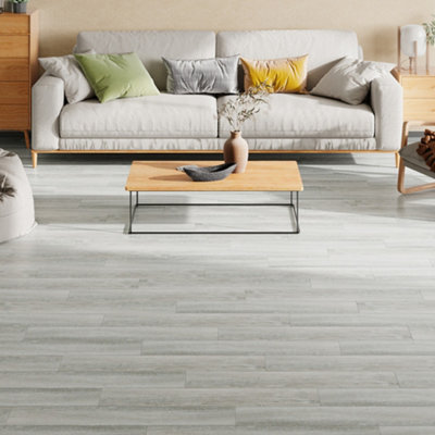 Darphe 36 Pieces Self Adhesive Wood Grain Effect Pvc Flooring Planks For Home Decoration Grey 5 Square Meters from B&Q