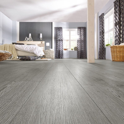 Darphe 36 Pieces Self Adhesive Wood Effect Pvc Flooring Planks Waterproof Peel And Stick Tiles Grey 5 Square Meters from B&Q