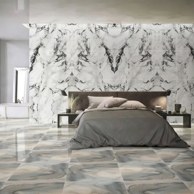 Darphe Marble Look Tile Stickers Self Adhesive Wall Decals For Backsplash Home Decor Easy Application 60Cm Height X 30Cm Width from B&Q