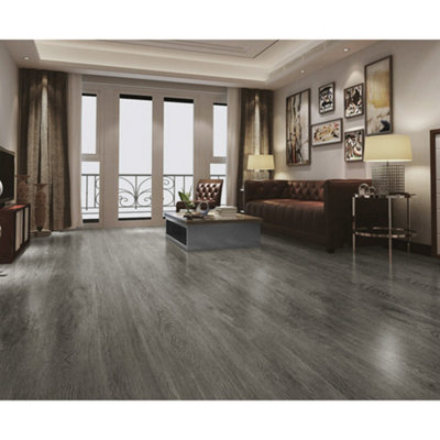 Darphe 36 Pieces Grey Waterproof Self Adhesive Wood Effect Pvc Flooring Planks Peel And Stick Tiles from B&Q
