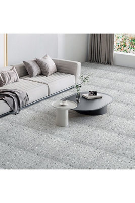 B&Q -  10 Pieces Pvc Flooring Tiles With Stone Grain Design For Indoor Surfaces30Cm X 30Cm