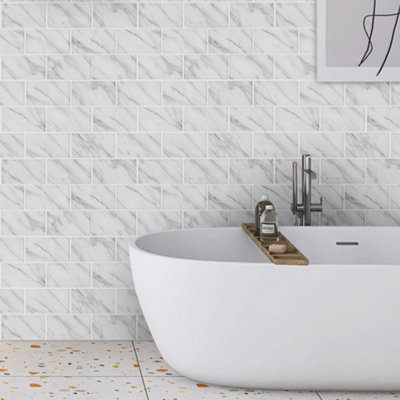 Darphe 10 Pieces 3D Strip Pattern Peel And Stick Marble Wall Tile Stickers30Cm X 30Cm from B&Q