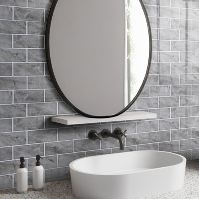 Darphe 10 Pieces 3D Strip Pattern Peel And Stick Marble Wall Tile Stickers30Cm X 30Cm from B&Q
