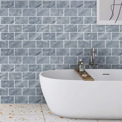 Darphe 10 Pieces 3D Strip Pattern Peel And Stick Marble Wall Tile Stickers30Cm X 30Cm from B&Q