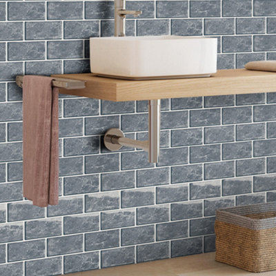 Darphe 10 Pieces 3D Strip Pattern Peel And Stick Marble Wall Tile Stickers30Cm X 30Cm from B&Q
