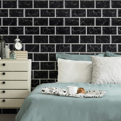 Darphe 10 Pieces 3D Strip Pattern Peel And Stick Marble Wall Tile Stickers30Cm Length X 30Cm Width from B&Q