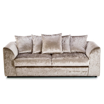 Furnishings For Less UK Crystal Crushed Velvet Fabric Fabric 3 Seater Sofa MinkScatter Back from B&Q