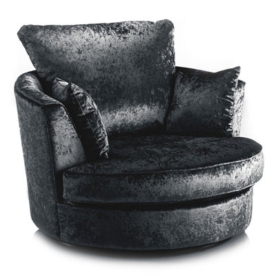 Furnishings For Less UK Crystal Crushed Velvet Fabric Fabric Swivel Chair 360 Rotation Black from B&Q