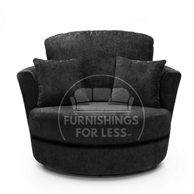 Furnishings For Less UK Monaco Chenille Fabric Swivel Chair 360 Rotation Foam Black from B&Q