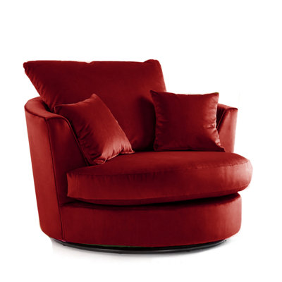 Furnishings For Less UK Brooklyn Plush Velvet Fabric Swivel Chair 360 Rotation Foam Red from B&Q
