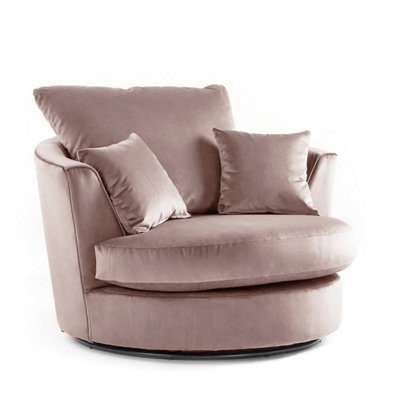 Furnishings For Less UK Brooklyn Plush Velvet Fabric Swivel Chair 360 Rotation Foam Pink from B&Q