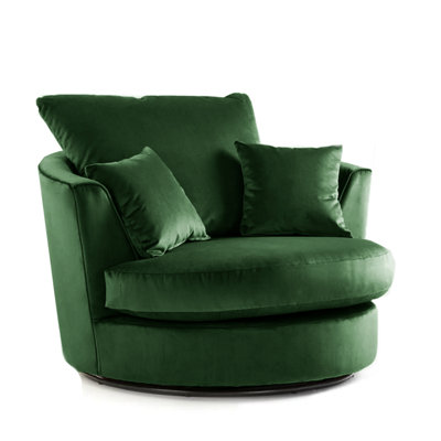 Furnishings For Less UK Brooklyn Plush Velvet Fabric Swivel Chair 360 Rotation Foam Green from B&Q
