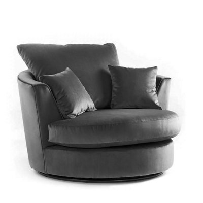 Furnishings For Less UK Brooklyn Plush Velvet Fabric Swivel Chair 360 Rotation Foam Grey from B&Q