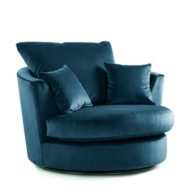 Furnishings For Less UK Brooklyn Plush Velvet Fabric Swivel Chair 360 Rotation Foam Blue from B&Q