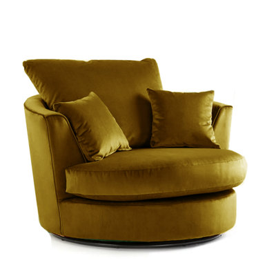 Furnishings For Less UK Brooklyn Plush Velvet Fabric Swivel Chair 360 Rotation Foam Gold from B&Q