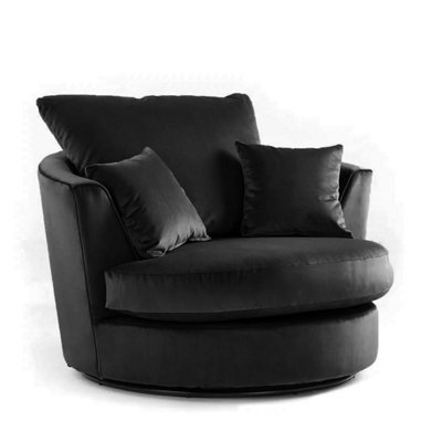 Furnishings For Less UK Brooklyn Plush Velvet Fabric Swivel Chair 360 Rotation Foam Black from B&Q