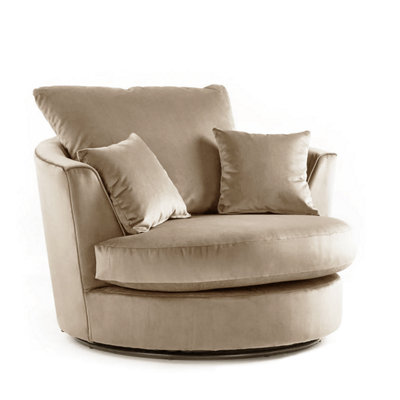 Furnishings For Less UK Brooklyn Plush Velvet Fabric Swivel Chair 360 Rotation Foam Beige from B&Q