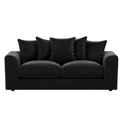 Furnishings For Less UK Brooklyn Plush Velvet Fibre Fabric 3 Seater Sofa Black from B&Q