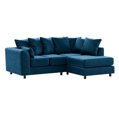 Furnishings For Less UK Brooklyn Plush Velvet 3 To 4 Seater L Shaped Corner Sofa Foam Blue Right Hand Facing from B&Q