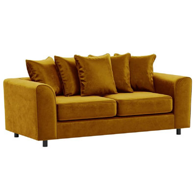 Furnishings For Less Uk Brooklyn Plush Velvet Fabric 3 Seater Sofa Foam Gold