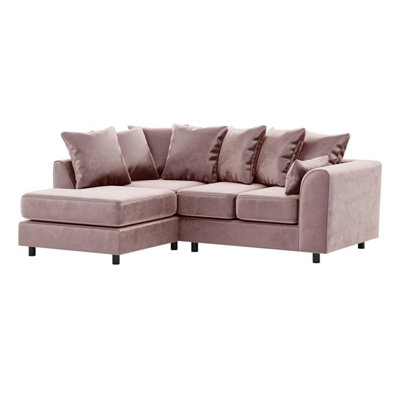 Furnishings For Less UK Brooklyn Plush Velvet 3 To 4 Seater L Shaped Corner Sofa Foam Pink Left Hand Facing from B&Q