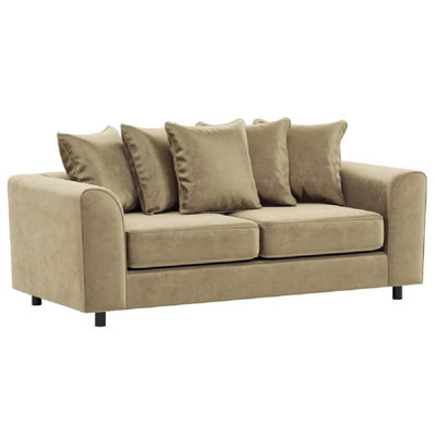 Furnishings For Less UK Brooklyn Plush Velvet Fabric 3 Seater Sofa Foam Beige from B&Q