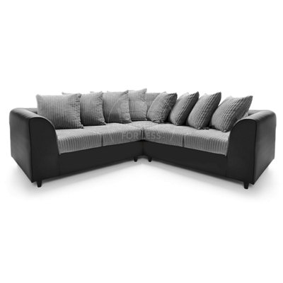 Furnishings For Less UK Ferguson Black And Grey 5 Seater Fabric Corner Sofa L Shaped Jumbo CordScatter Back from B&Q