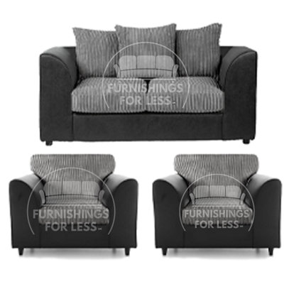 Furnishings For Less UK Luxor Jumbo Cord 2 + 1 + 1 Fabric 3 Piece Sofa SuiteScatter Back Black And Grey from B&Q