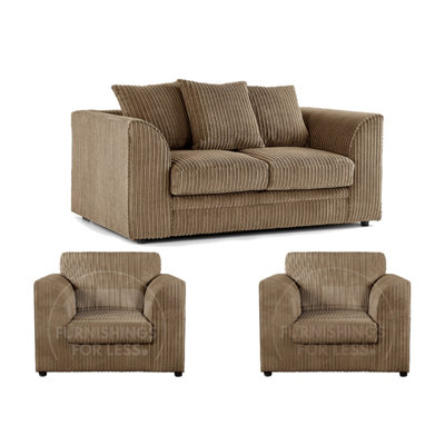 Furnishings For Less UK Luxor Jumbo Cord 2 + 1 + 1 Fabric 3 Piece Sofa SuiteScatter Back Coffee from B&Q
