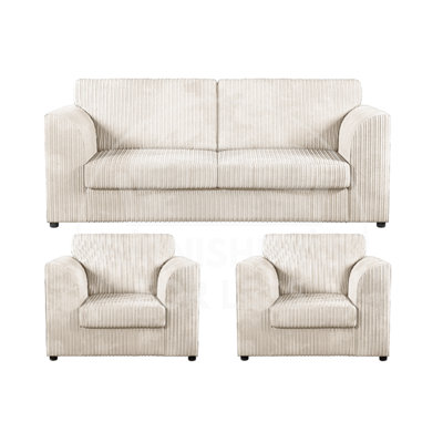 Furnishings For Less UK Luxor Jumbo Cord 3 + 1 + 1 Fabric 3 Piece Sofa SuiteFullback Cream from B&Q