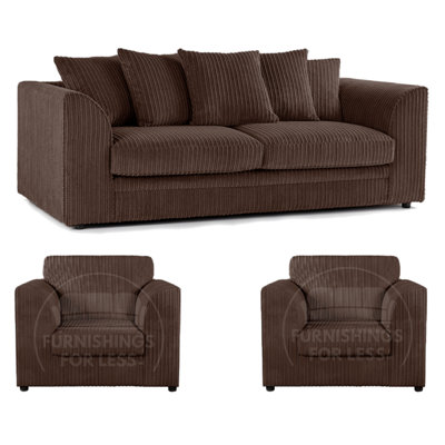 Furnishings For Less UK Luxor Jumbo Cord 3 + 1 + 1 Fabric 3 Piece Sofa SuiteScatter Back Chocolate from B&Q