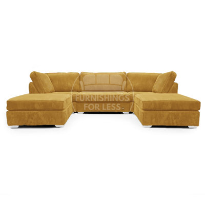 Furnishings For Less UK Bishop Mustard U Shaped Soft Fabric Jumbo Cord Detachable 5 Seater Large Sofa from B&Q
