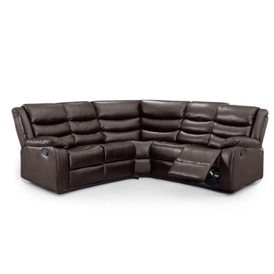Furnishings For Less UK Minnesota Brown Leather Reclining Corner Sofa 5 Seater Manual Recliner Comfortable Padded Arms from B&Q