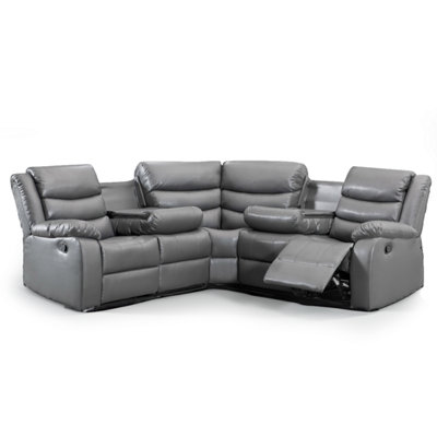 Furnishings For Less UK Minnesota Grey Leather Reclining Corner Sofa 5 Seater Manual Recliner Comfortable Padded Arms from B&Q