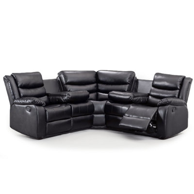 Furnishings For Less UK Minnesota Black Leather Reclining Corner Sofa 5 Seater Manual Recliner Comfortable Padded Arms from B&Q