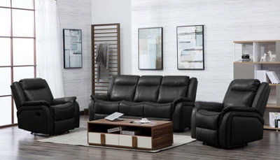 Furnishings For Less UK New Hampshire Black 3 Piece Sofa Suite Reclining Armchairs Leatherair Leather 3 + 1 + 1 from B&Q