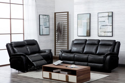 Furnishings For Less UK New Hampshire Black 2 Piece Leather Aire Reclining Sofa Suite Recliner 3 Seater And 2 Seater from B&Q