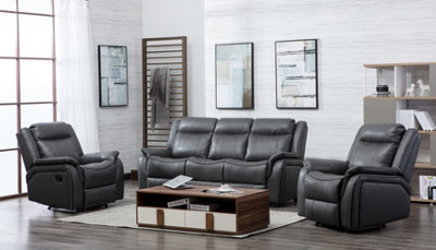 Furnishings For Less UK New Hampshire Grey 3 Piece Sofa Suite Reclining Armchairs Leatherair Leather 3 + 1 + 1 from B&Q