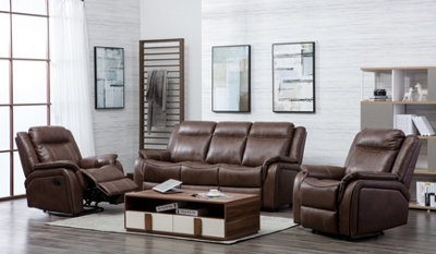 Furnishings For Less UK New Hampshire Tan Brown 3 Piece Sofa Suite Reclining Armchairs Leatherair Leather 3 + 1 + 1 from B&Q