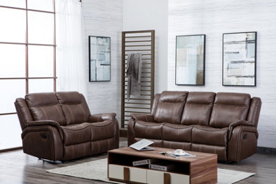 Furnishings For Less UK New Hampshire Tan Brown 2 Piece Leather Aire Reclining Sofa Suite Recliner 3 Seater And 2 Seater from B&Q