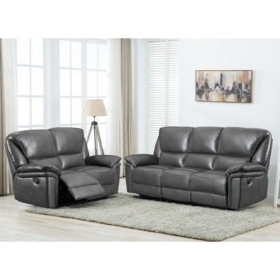 Furnishings For Less UK Boston Grey Leather Large Sofa Suite Manual Reclining Sofa Set 3 + 2 Seater Sofas from B&Q