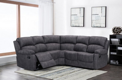 Furnishings For Less UK Alaska Grey Fabric Reclining Corner Sofa 5 Seater Suede Manual Recliner Comfortable Padded Arms from B&Q