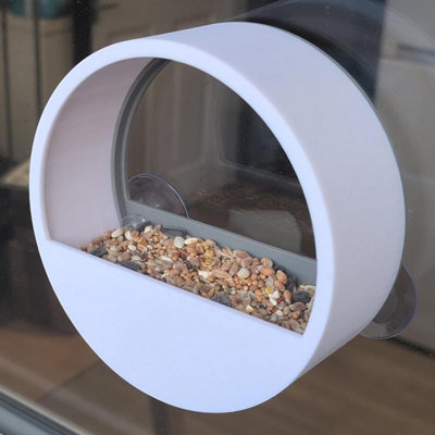 Round Window Mounted Bird Feeder  Modern Suction Cup Feeder 15Cm White For Small Birds from B&Q